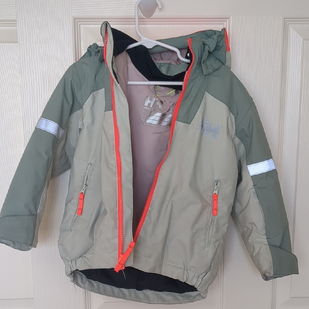 Helly Hansen Kids Snow & Raincoat in Olive and Neon Orange